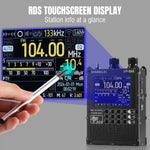 Load image into Gallery viewer, Radio receiver with RDS touchscreen display showing station information, held by a hand.