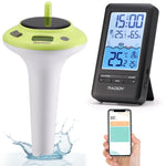 Load image into Gallery viewer, Raddy PT-5 Wi-Fi Pool temperature and humidity monitoring system with a digital display, sensor, and smartphone app.