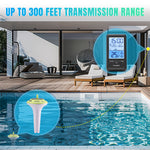 Load image into Gallery viewer, PT-5 Wi-Fi Pool Thermometer with transmission range feature displayed in a modern outdoor setting.