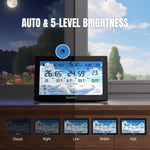 Load image into Gallery viewer, Raddy N90 Wi-Fi Weather Station with display showing temperature and weather conditions, set against a window view with trees and flowers.