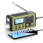 Load image into Gallery viewer, Green RADDY SH-908 radio with solar panel and phone charging cable on a white background