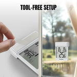 Load image into Gallery viewer, Raddy WT-1 Digital Window Thermometer monitor with tool-free setup feature, displayed indoors and outdoors.