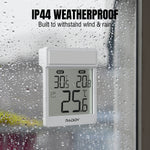 Load image into Gallery viewer, Raddy WT-1 Digital Window Thermometer on a wet window with 'IP44 Weatherproof' text
