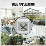 Load image into Gallery viewer, Raddy WT-1 Digital Window Thermometer with a collage of indoor and outdoor settings, including a greenhouse and office.