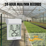 Load image into Gallery viewer, Raddy WT-1 Digital Window Thermometer displaying temperature in a greenhouse setting with '24-Hour Max/Min Records' text.