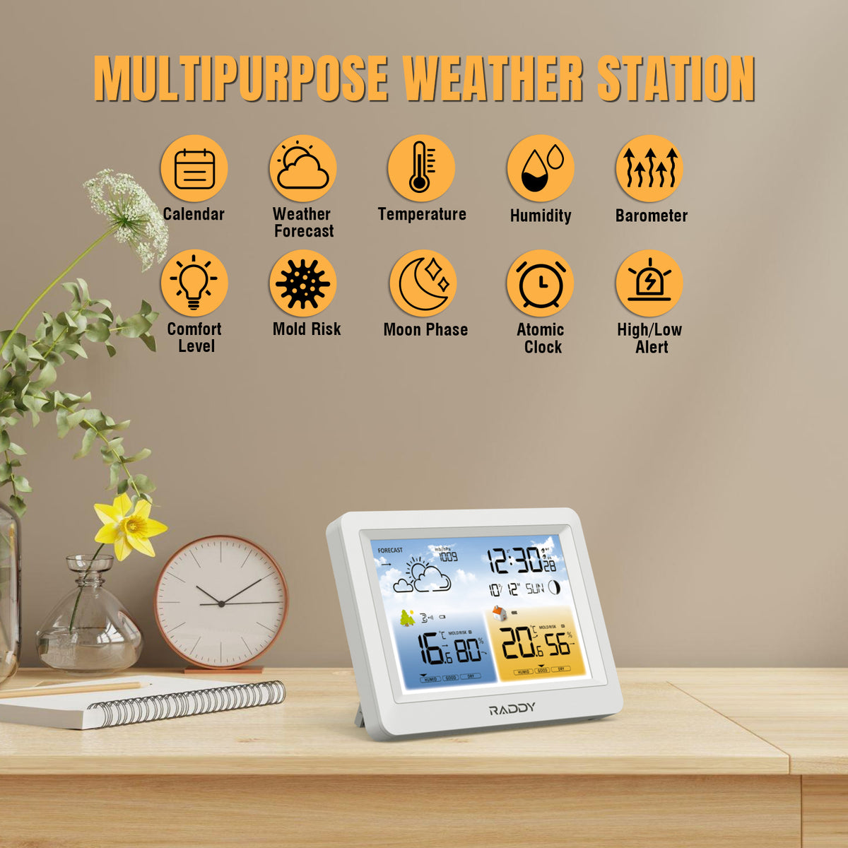インテリア時計 WEATHER FORECAST RADIO CONTROLLED Amazon.com: Raddy WM6 Weather Station with 2000mAh Rechargeable