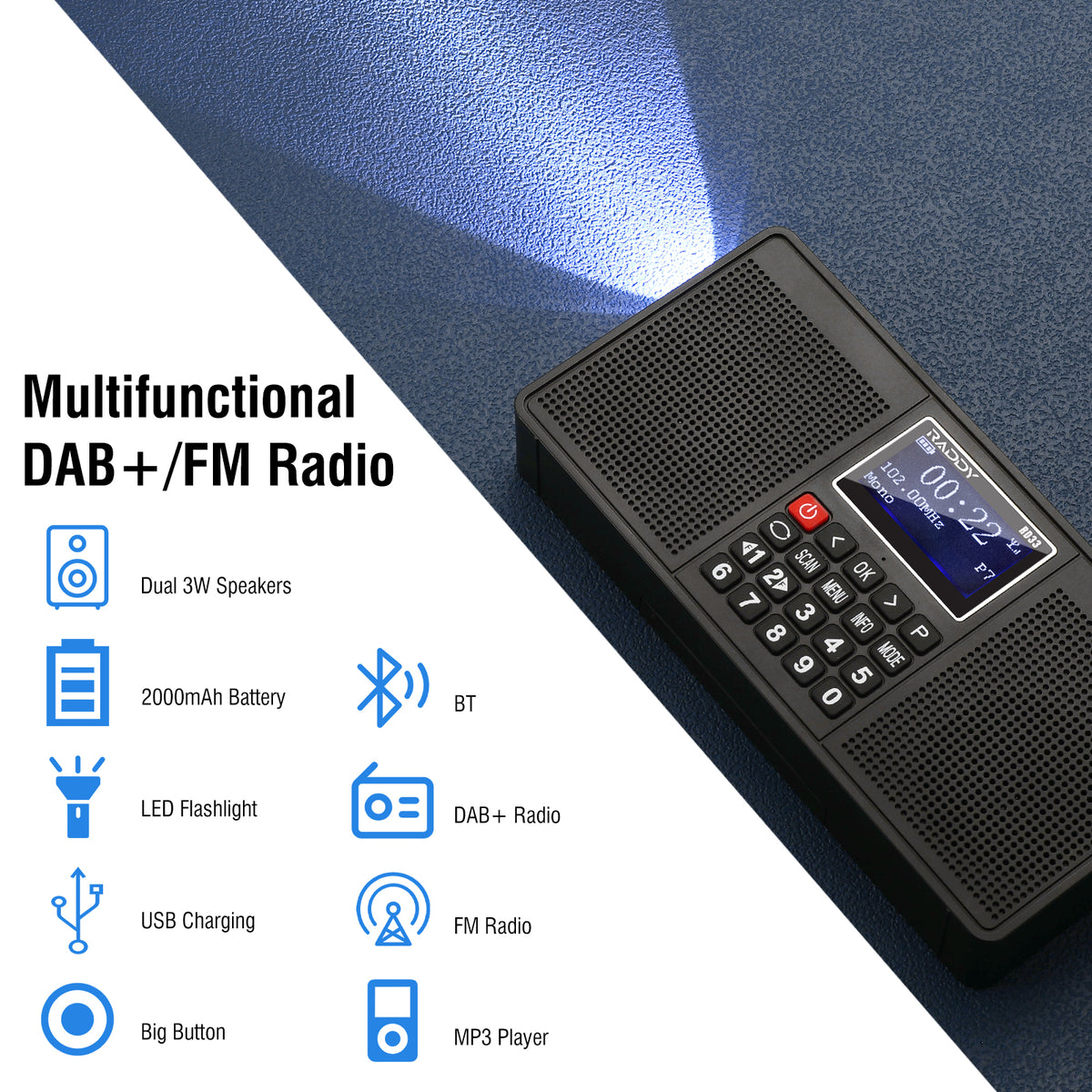 DAB Radio Portable, DAB/DAB Plus Radio, FM Radio, Portable Bluetooth  Speaker, Digital Radio with USB Charging for 15 Hours Playback, Bluetooth  Stereo
