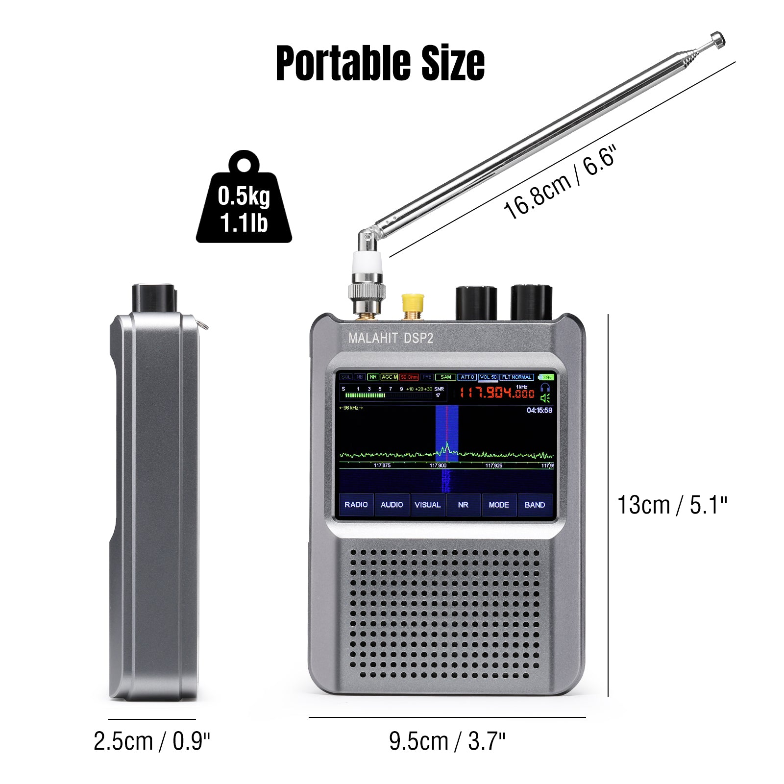 Raddy Malahit DSP2 SDR Radio size