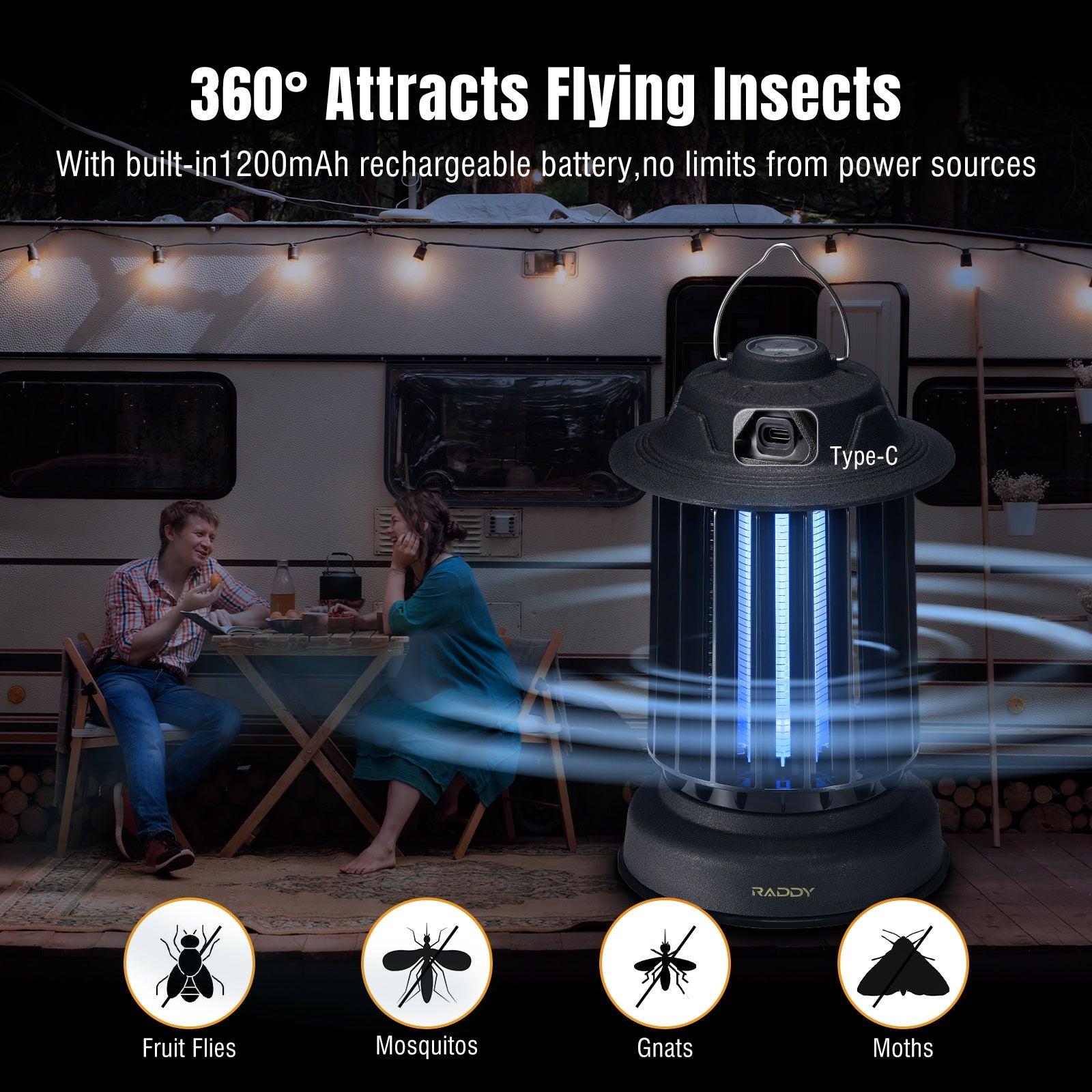 MZ-1 Outdoor Bug Zapper 360° Attracts Flying insects