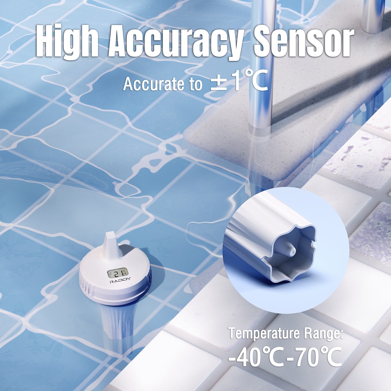 PT-2 Wireless Pool Thermometer comes with high accuracy sensor