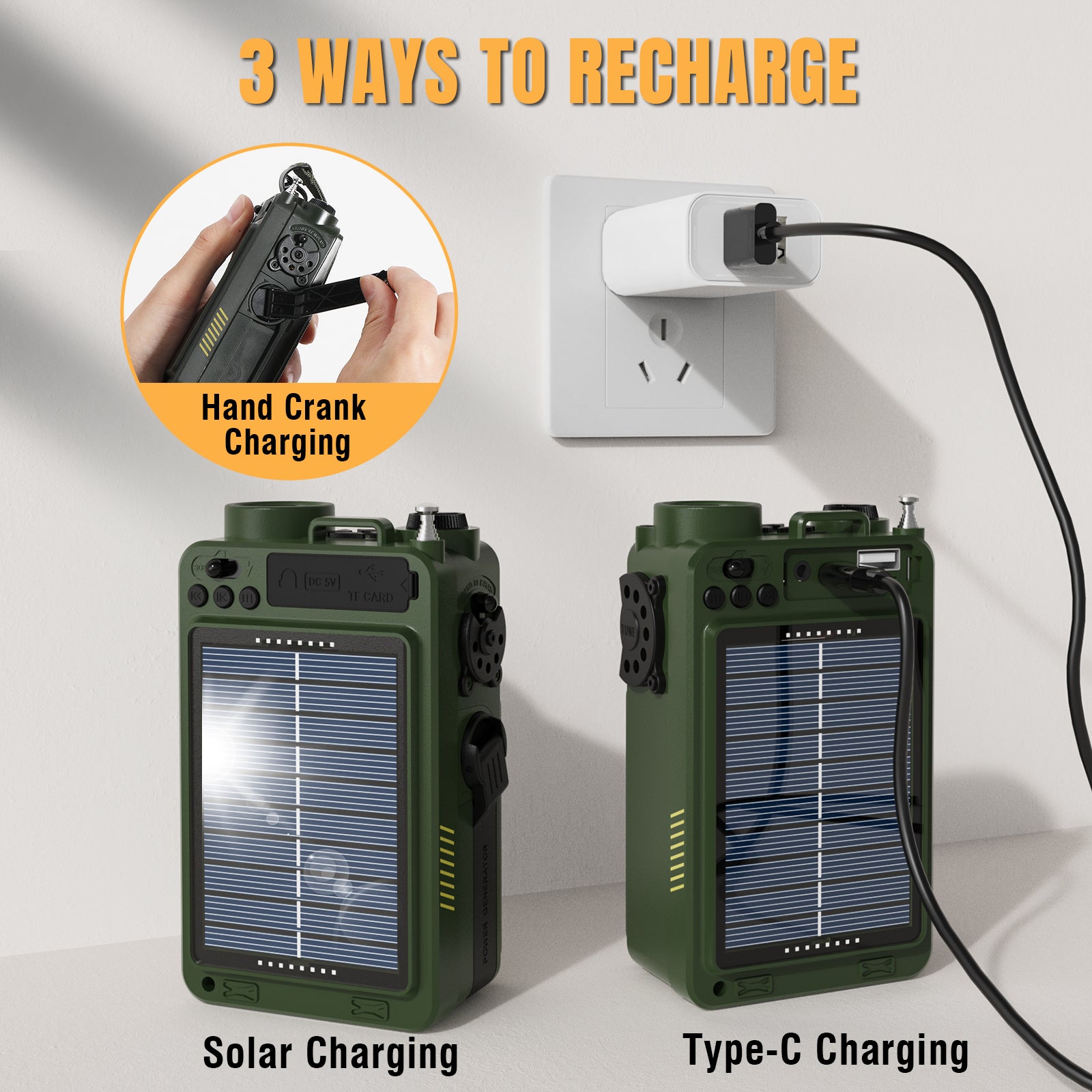 RE40 3-in-1 Retro AM/FM/SW/WB Radio 3 ways to recharge 