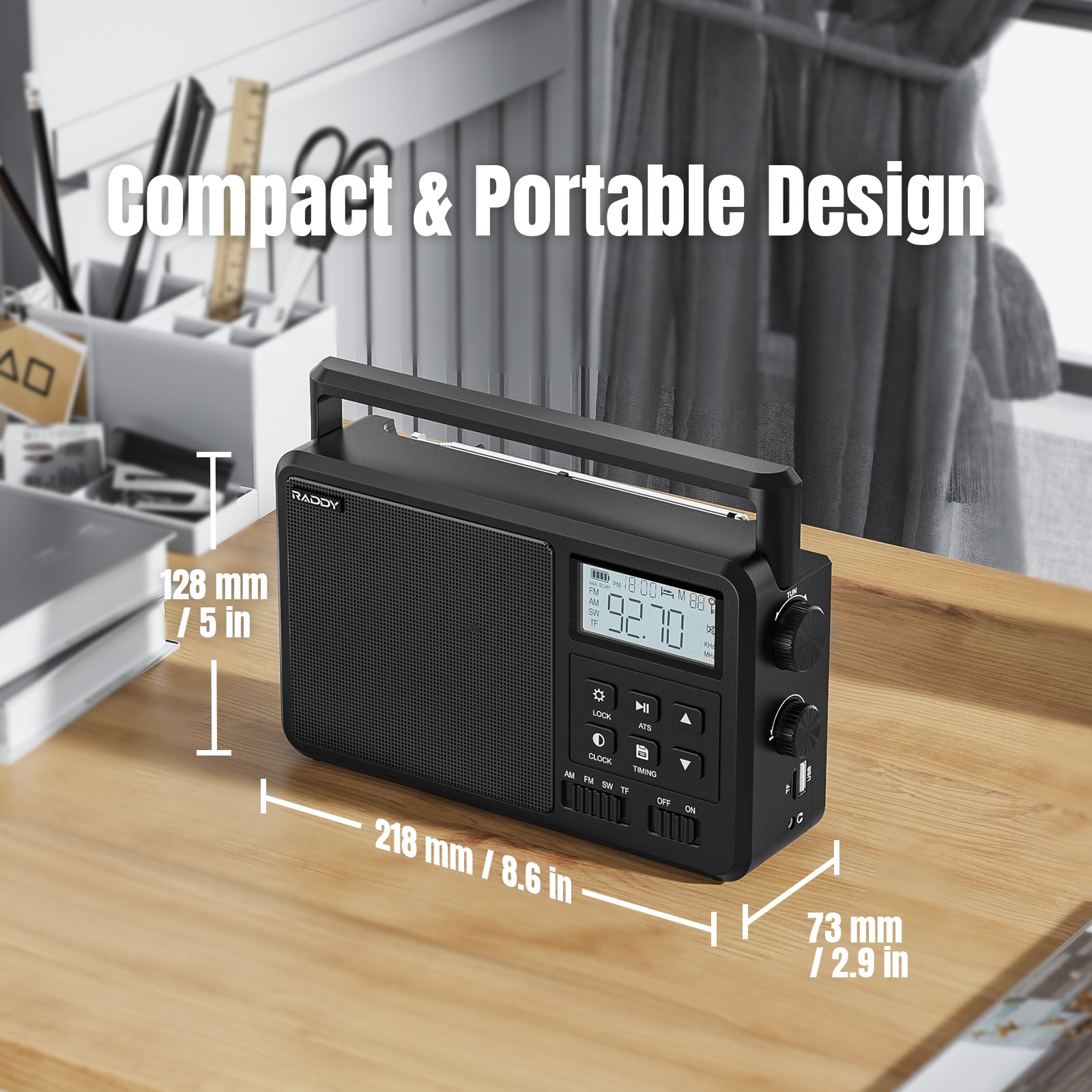 RF206 Portable Shortwave Radio Size