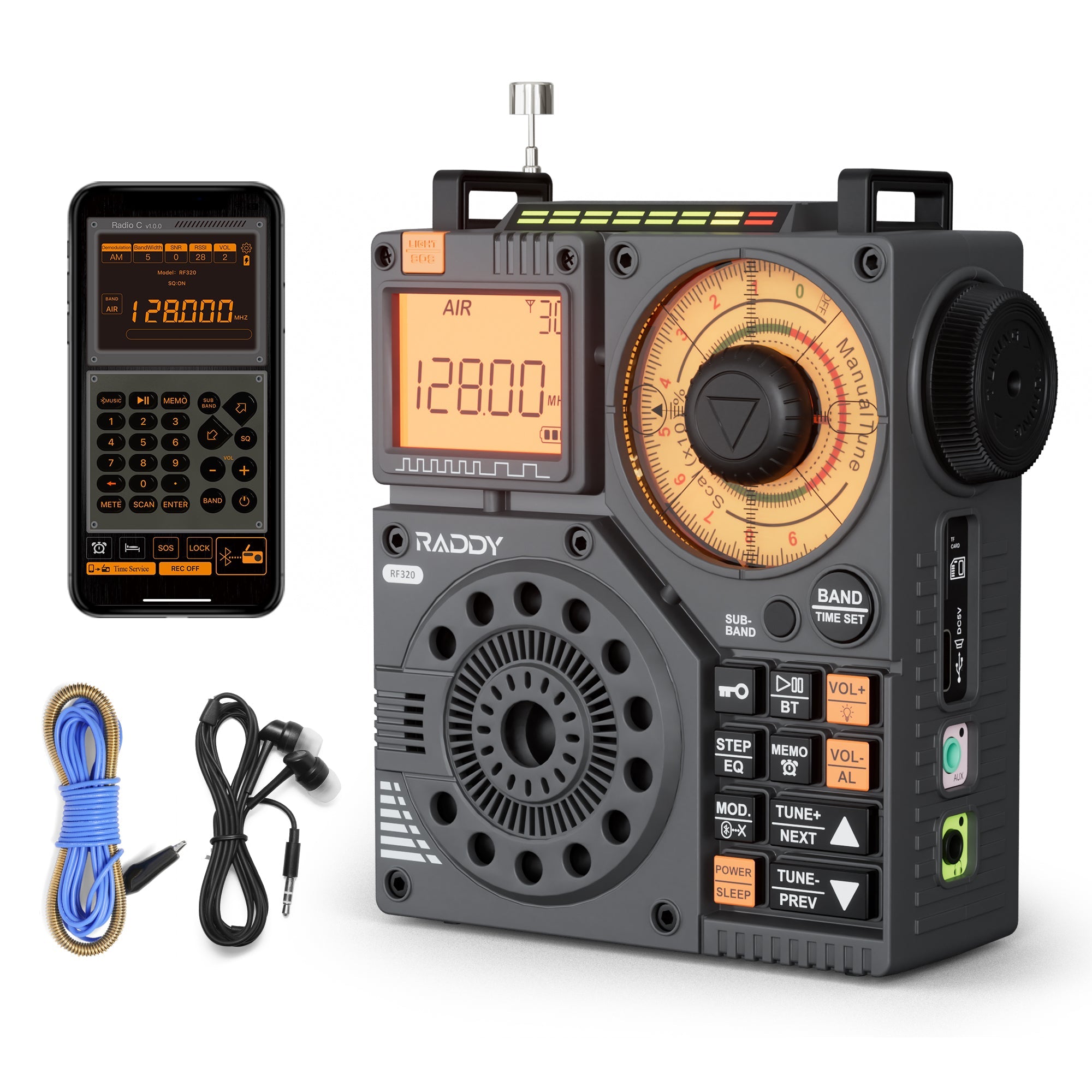 RF320 APP Control Shortwave Radio with antenna and earphones