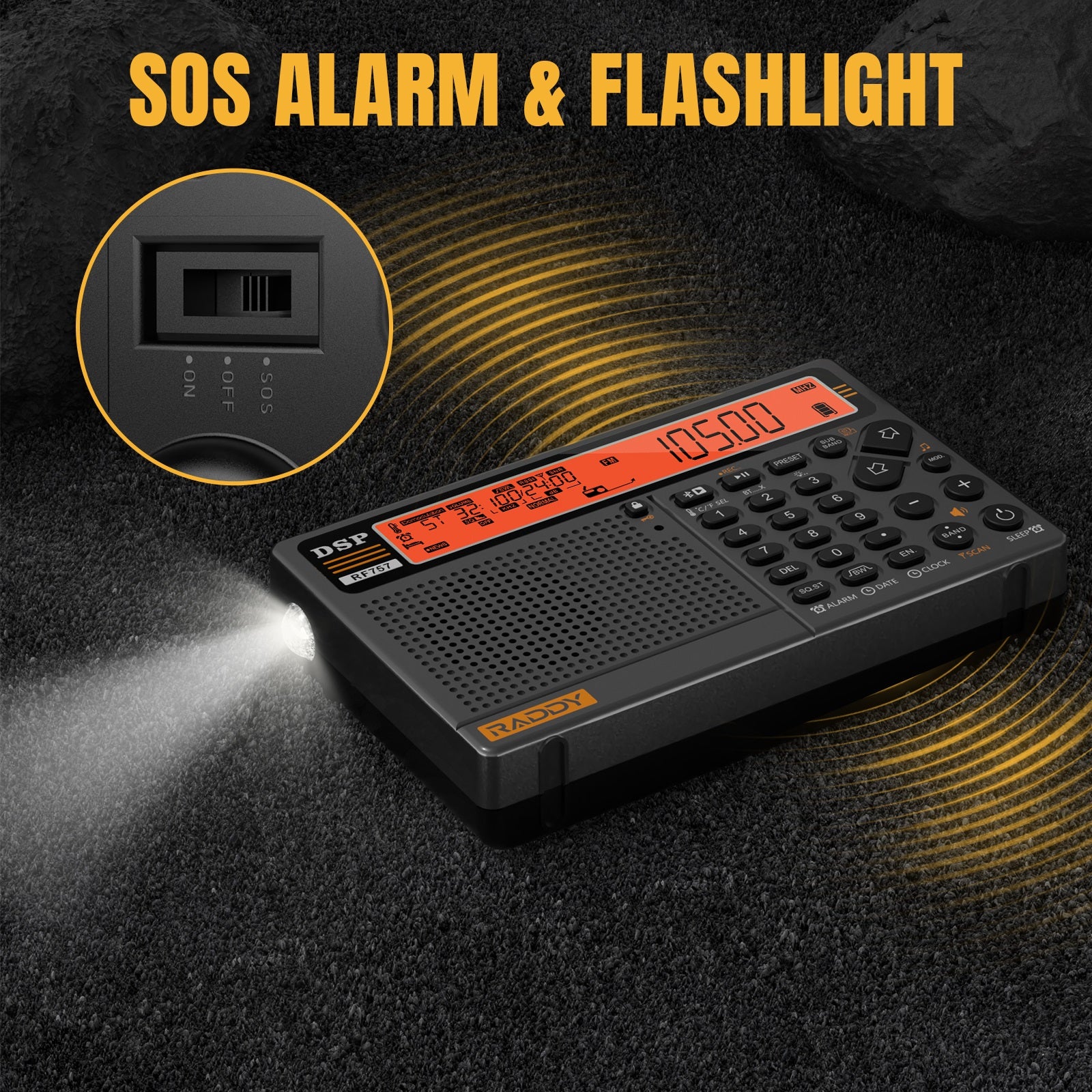 RF757 Shortwave Radio supports SOS alarm & flashlight 