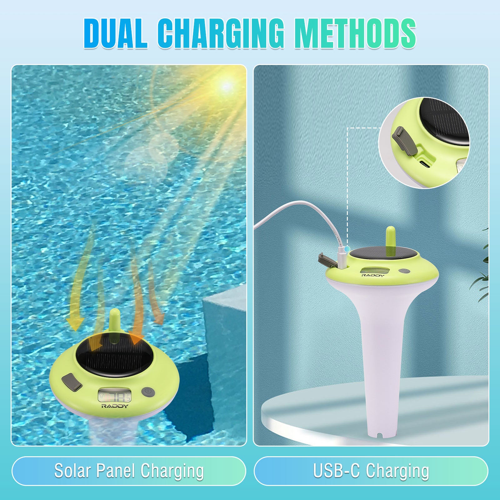 PT-5 Solar Pool Thermometer dual charging methods