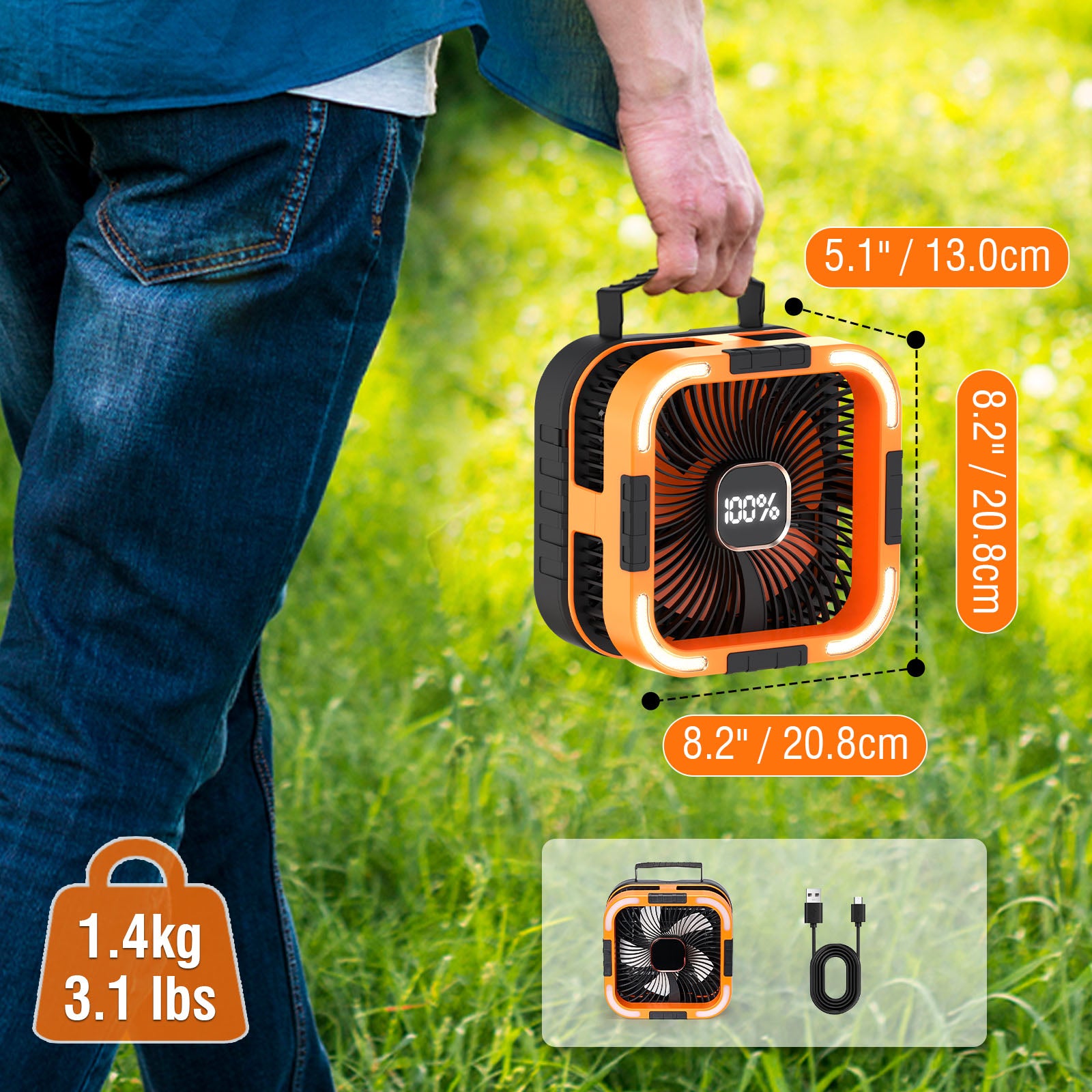 CF3 Rechargeable Camping Fan size &  packages content