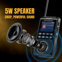 RD939 Digital radio with 5W speaker and detailed components on a dark background