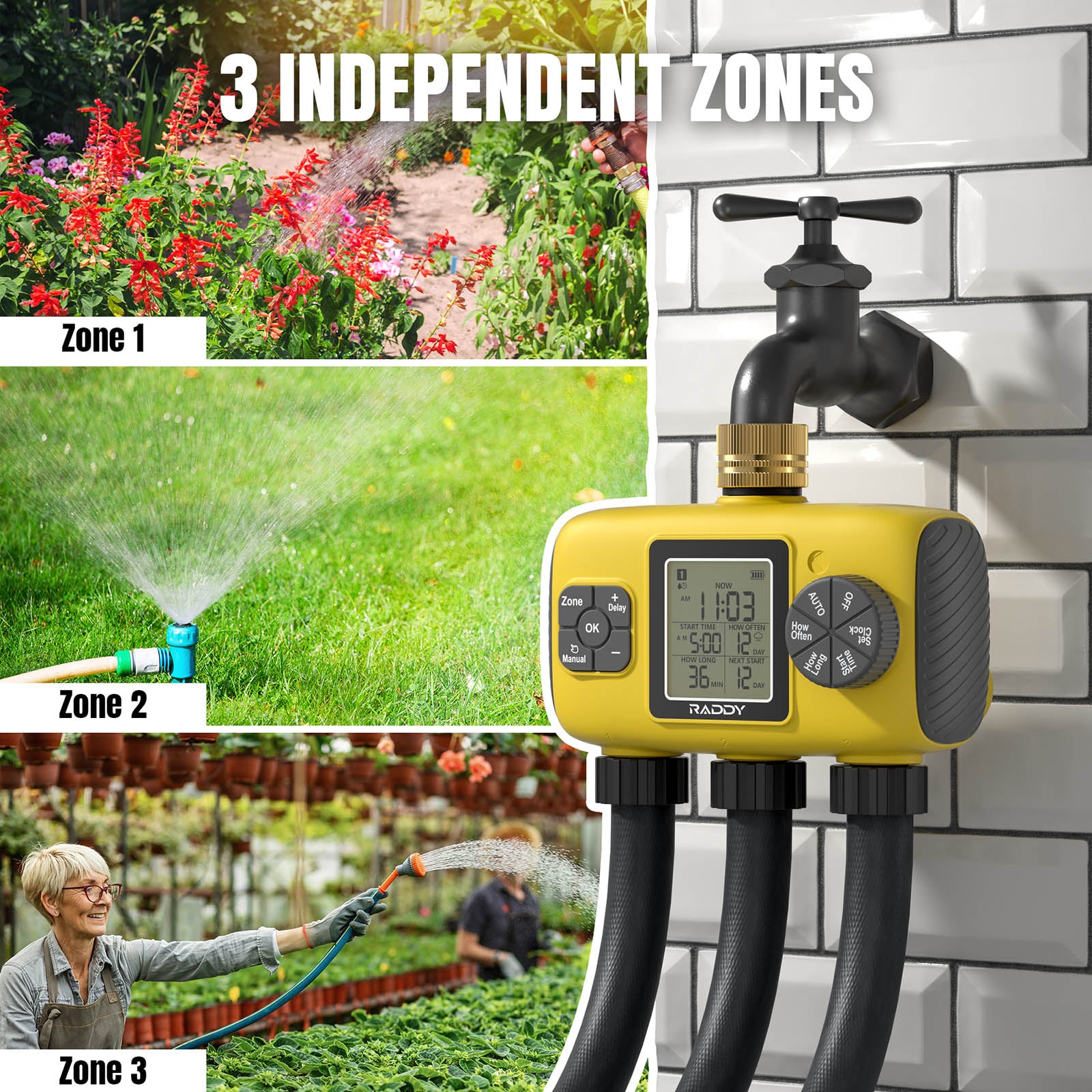 automatic timer for watering plants WS-8 3-Zone Sprinkler Timer EU