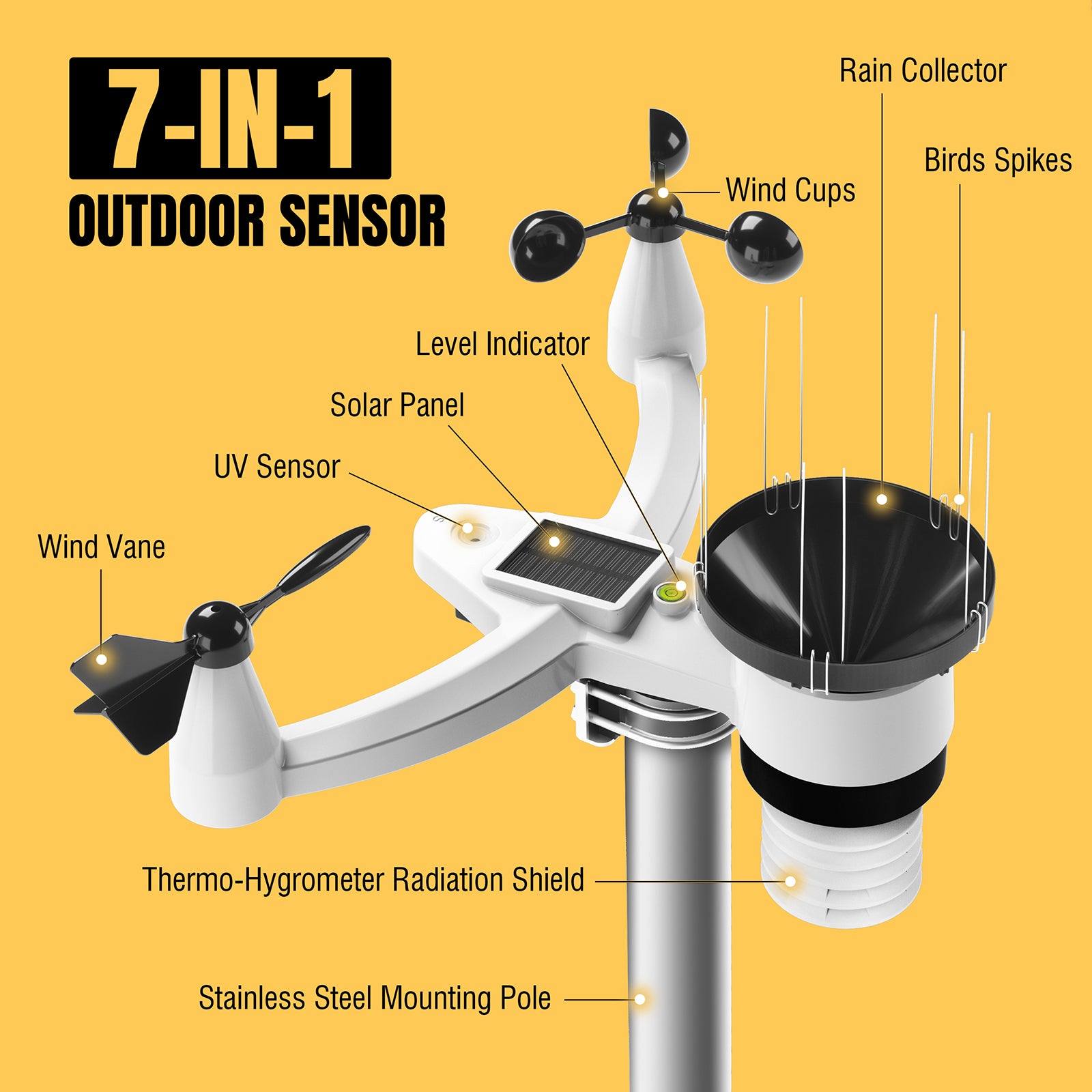 WF-100SE Weather Station comes with 7-in-1 outdoor sensor