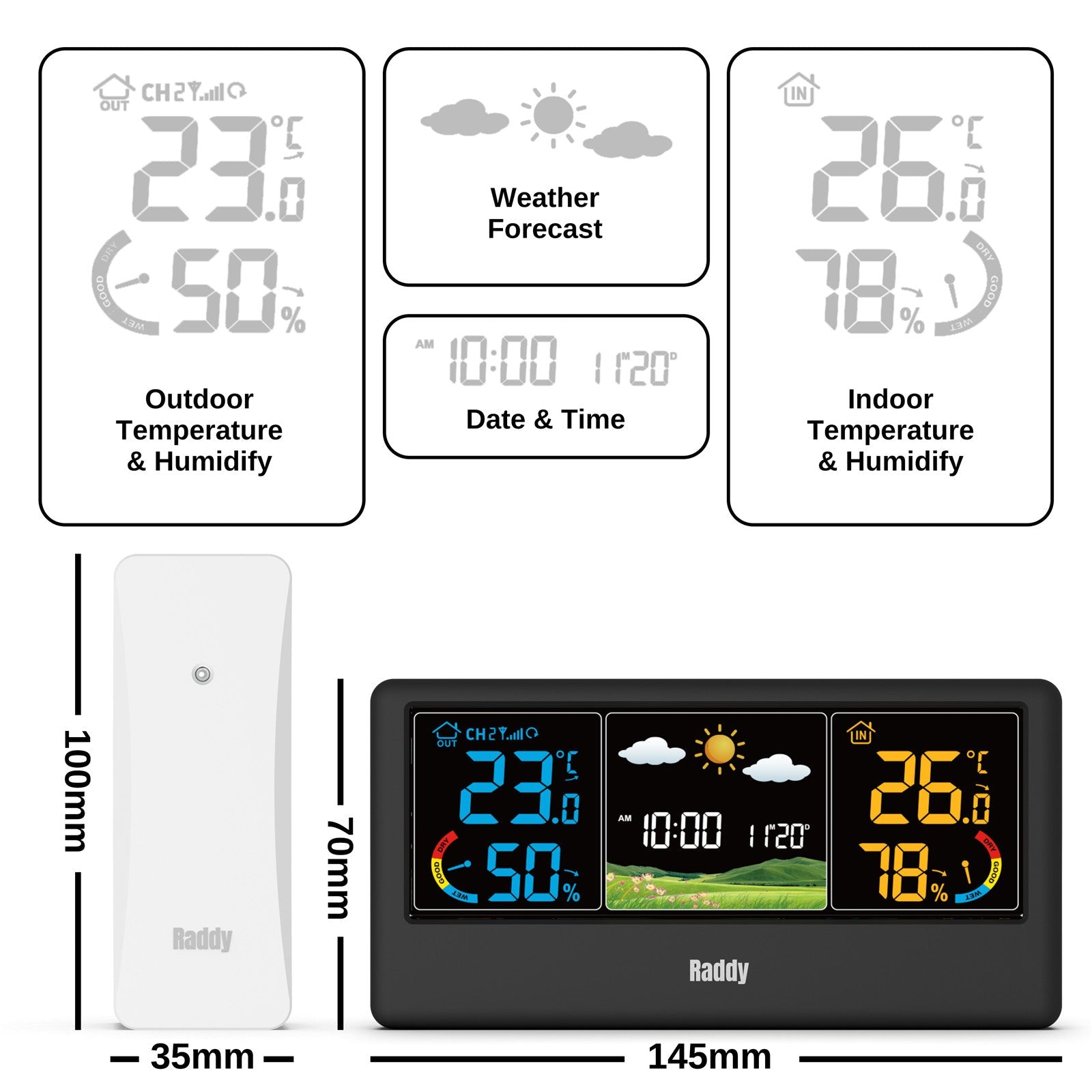 WF-55C Wireless Weather Station Size