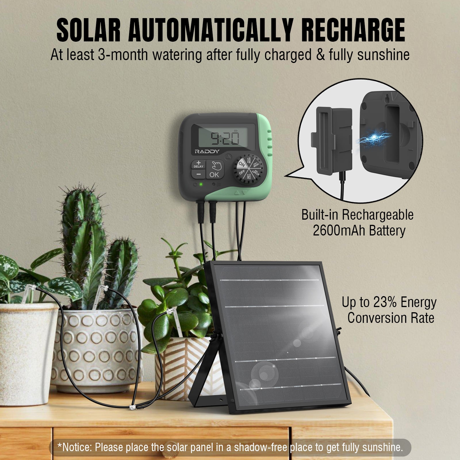 WS-1 Solar Drip Irrigation Kit supports solar automatically recharge 