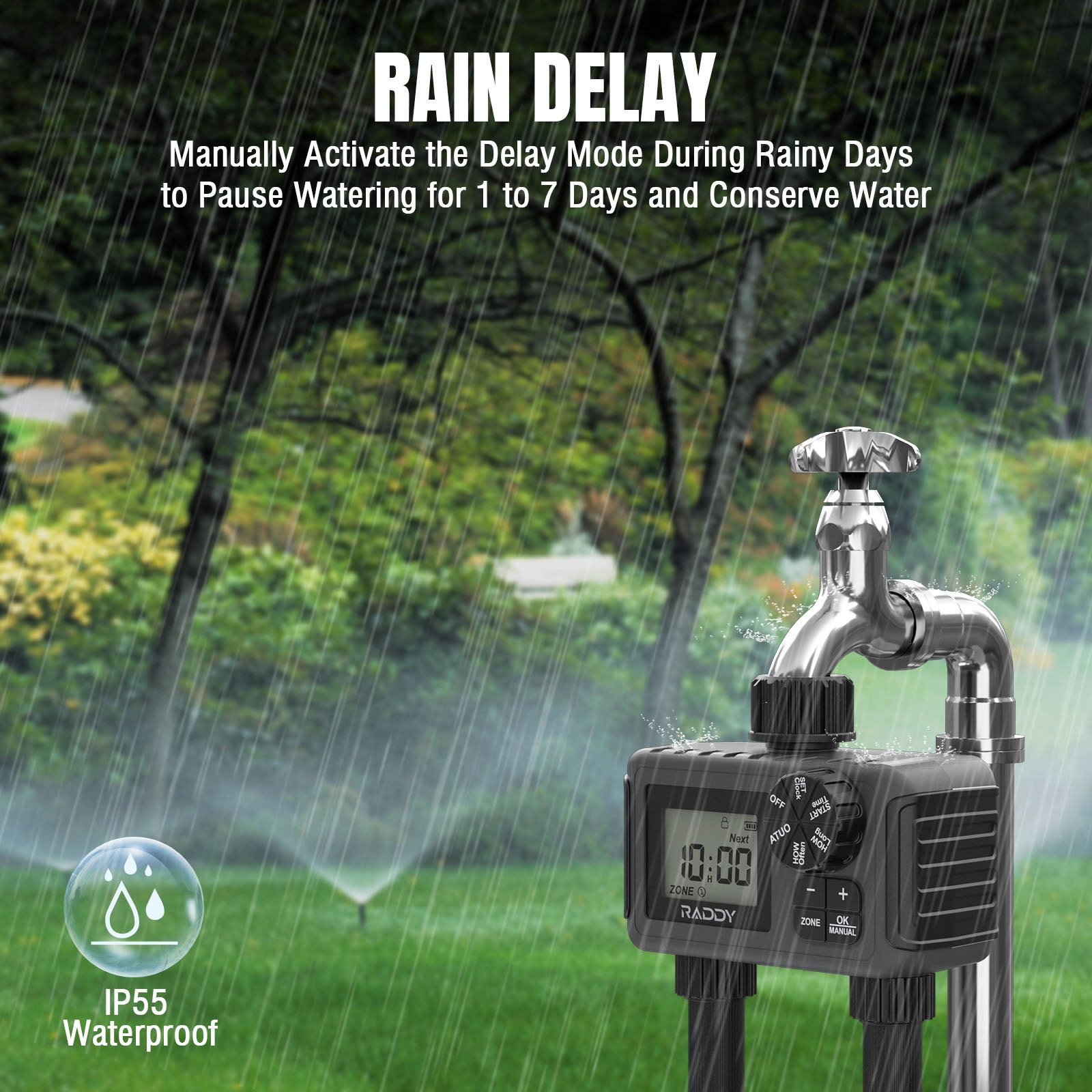 Automatic Watering System Irrigation Timer Brass Inlet IPX5 Waterproof Rain Delay Garden Water Controller LCD Display 2-4-Outlet
