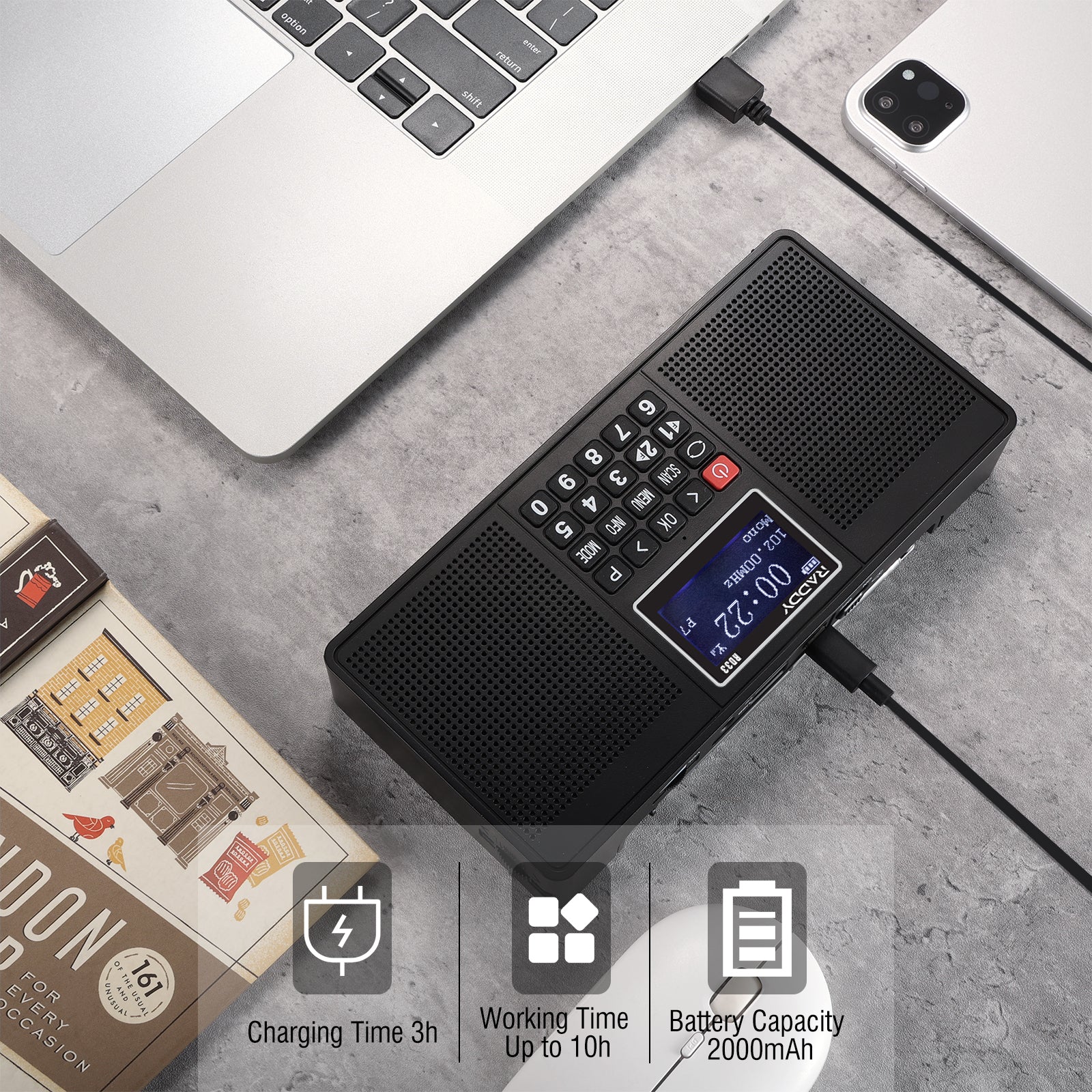 RD33 DAB/DAB+ Radio comes with 2000 mAh battery