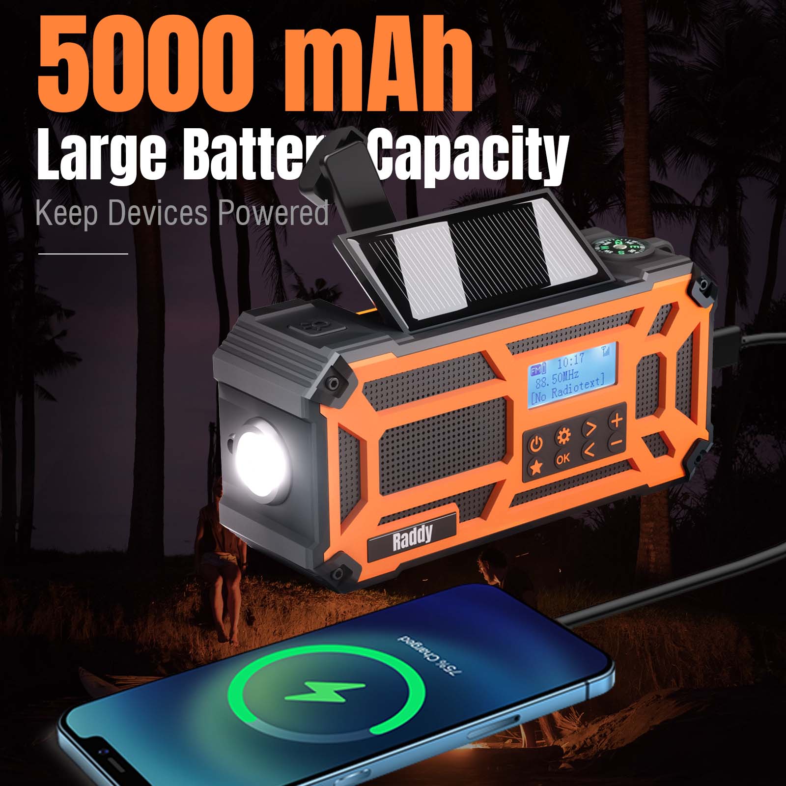 SD5 DAB/DAB+ Emergency Radio comes with 5000mAh  battery 