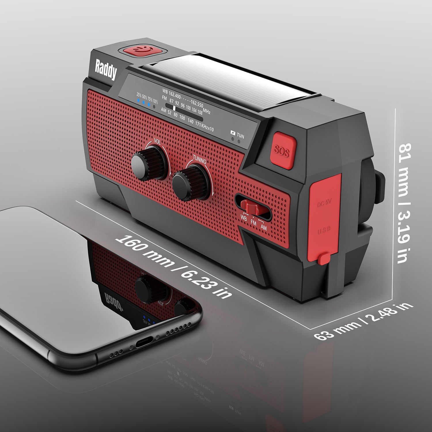 SW3 Emergency Radio size