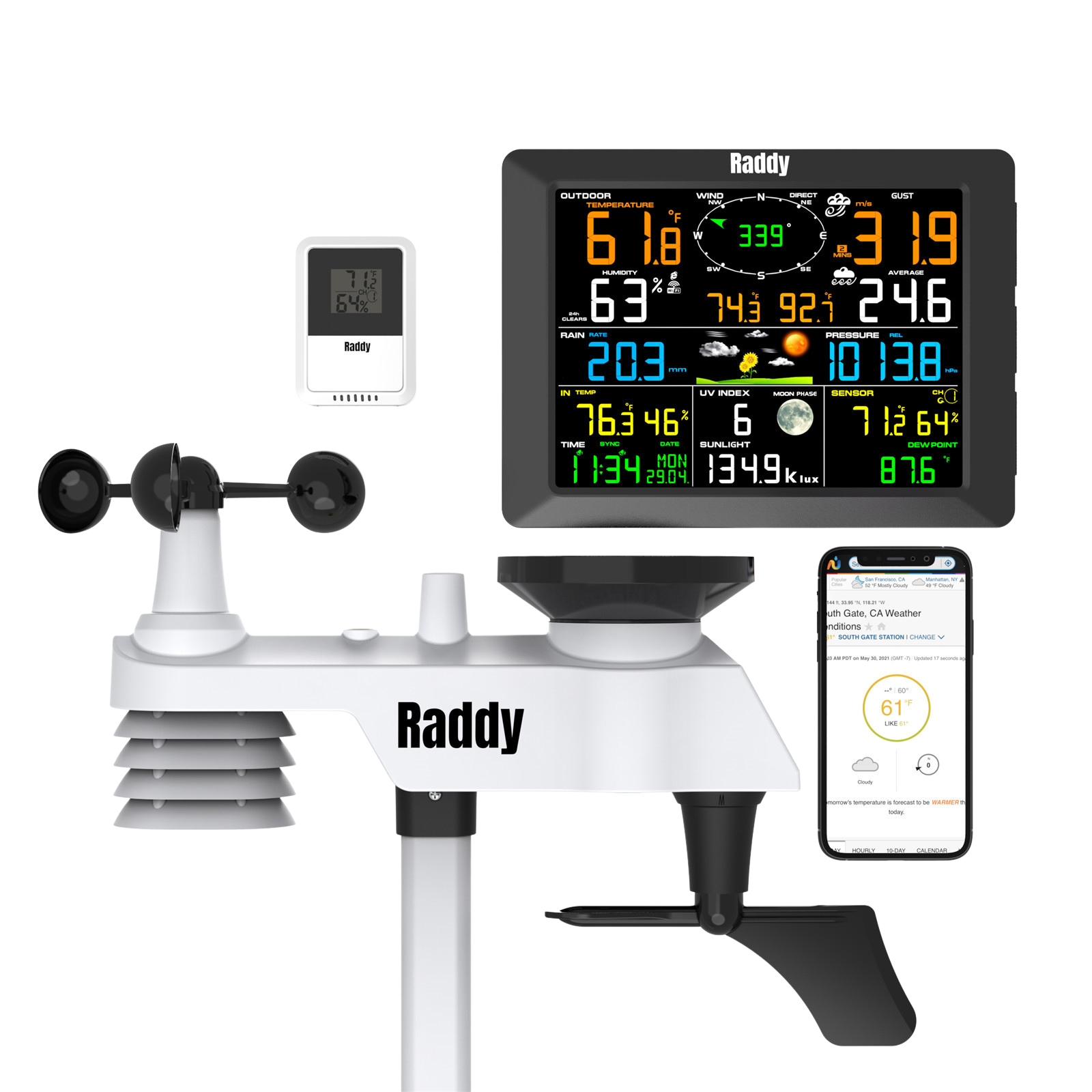 Raddy WF-100C 14-IN-1 Weather Stations Wireless Indoor Outdoor with Rain  Gauge Thermometer Humidity 8 Large & Reviews